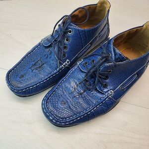 Saminto Laurenzini Mens Blue Crocodile Embossed Leather Size 9.5‎ Italy